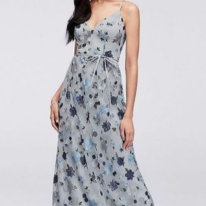 Floral Embroidered Blue Bridesmaid Dress